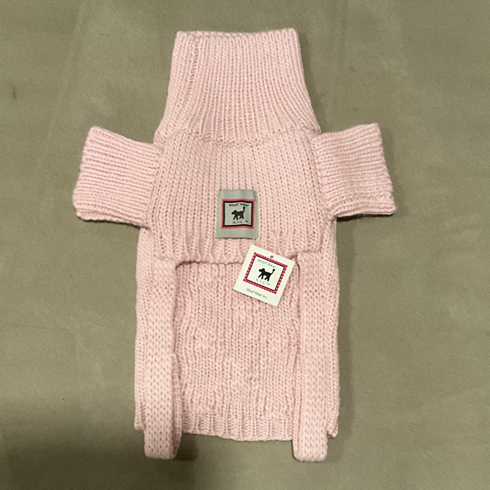 Woof Wear Cable Knit Turtleneck Dog Sweater, Light Pink 12-in (M) - Picture 2 of 3